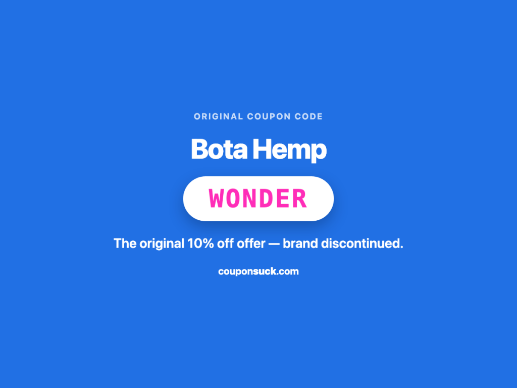 Bota Hemp coupon code WONDER — original 10% off, brand discontinued
