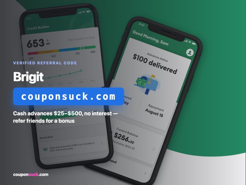 brigit referral code — cash advances $25-$500, no interest, refer friends for a bonus
