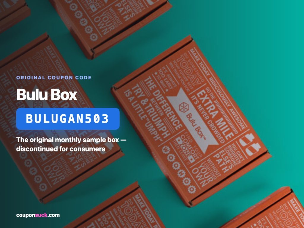 bulu box coupon code BULUGAN503 — the original monthly sample box, discontinued for consumers