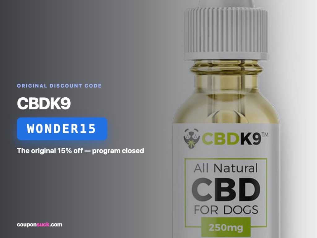 CBDK9 discount code WONDER15 — original 15% off, program closed