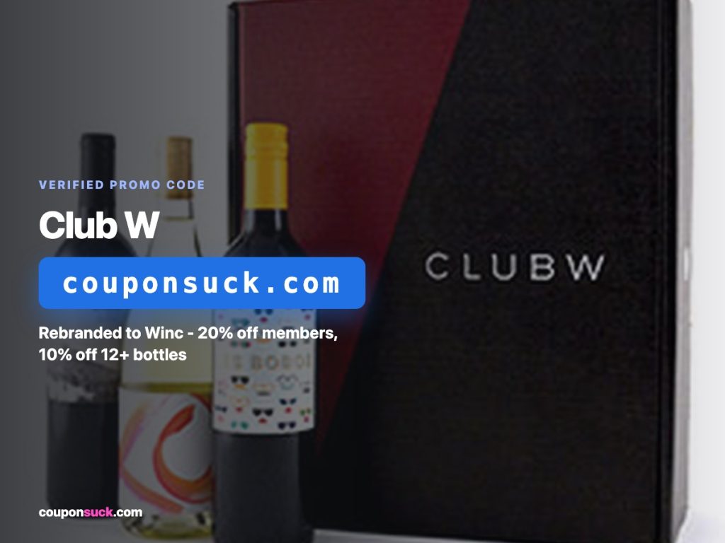 club w promo code — rebranded to winc, 20% off members, 10% off 12+ bottles