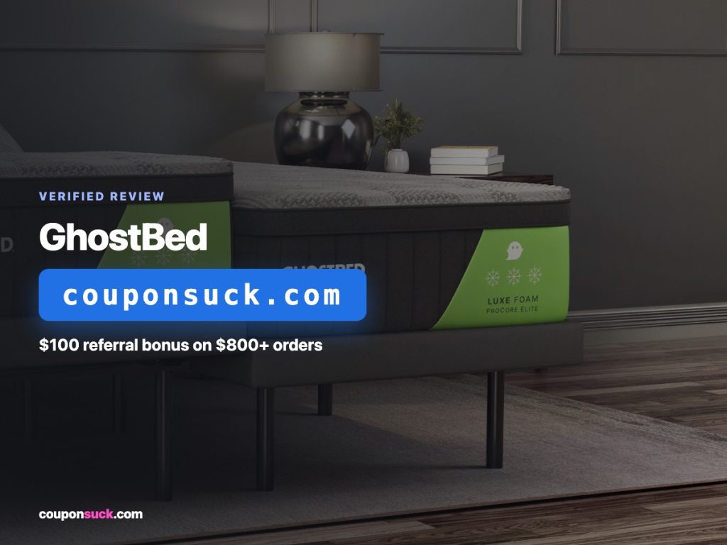 ghostbed coupon code review — $100 referral bonus on $800+ orders