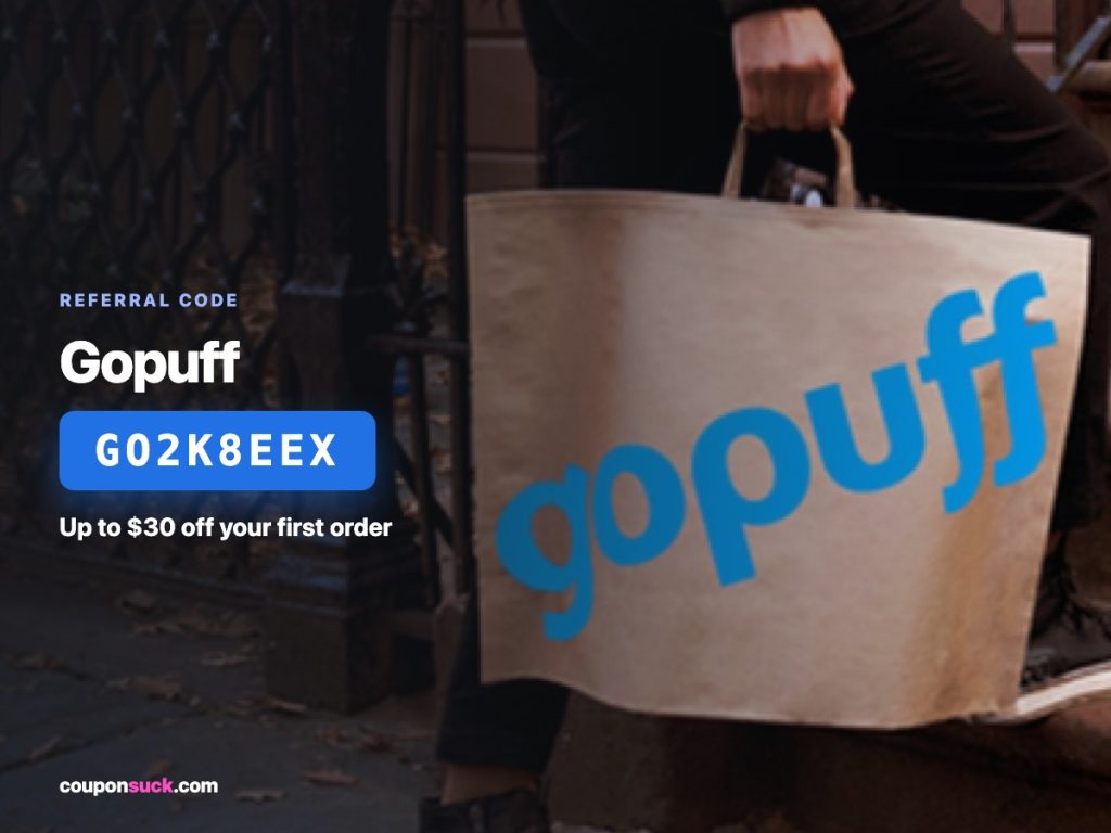 Gopuff referral code GO2K8EEX — up to $30 off your first order