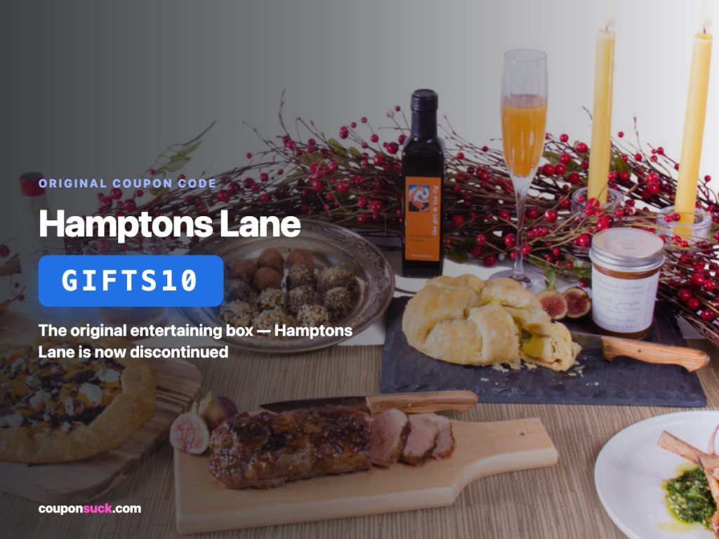 Hamptons Lane coupon code GIFTS10 — the original entertaining box, now discontinued