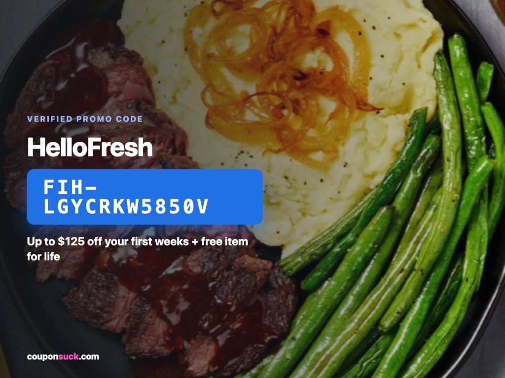 HelloFresh promo code FIH-LGYCRKW5850V — up to $125 off your first weeks + free item for life