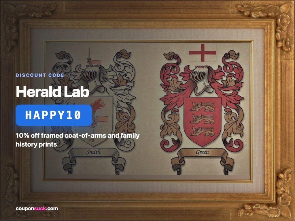 Herald Lab discount code HAPPY10 - 10% off framed coat-of-arms and family history prints