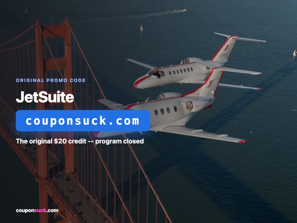 jetsuite promo code — the original $20 credit, program closed