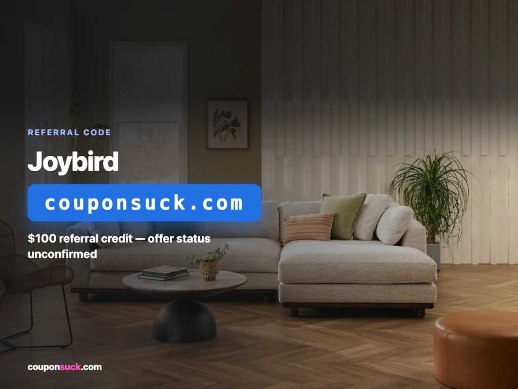 joybird referral code — $100 referral credit, offer status unconfirmed