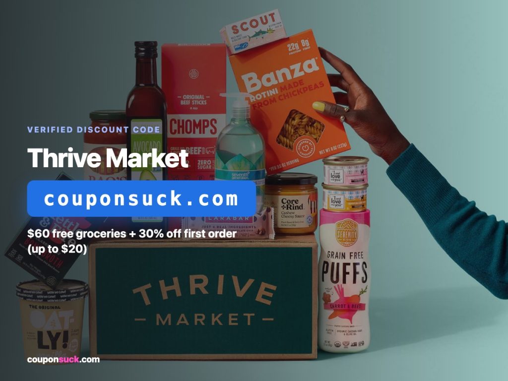 thrive market discount code — $60 free groceries + 30% off first order (up to $20)