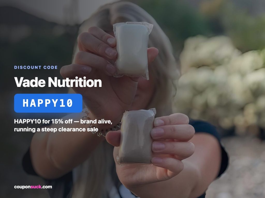 vade nutrition discount code happy10 — 15% off, brand alive running clearance sale
