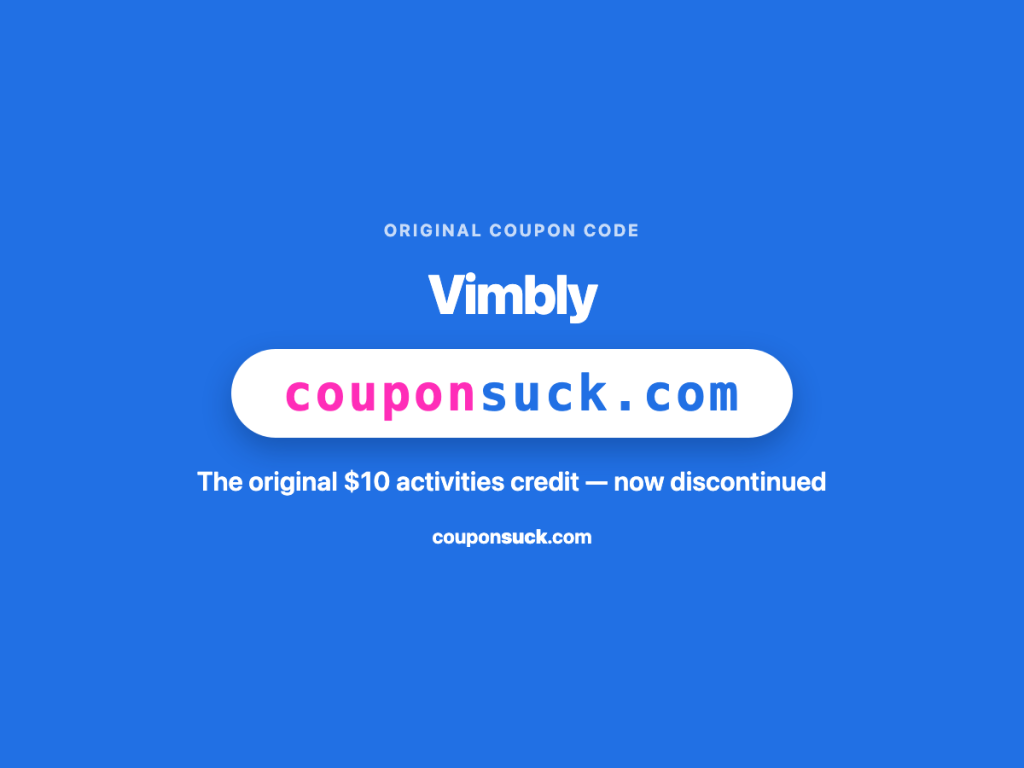 vimbly coupon code — the original $10 activities credit, now discontinued