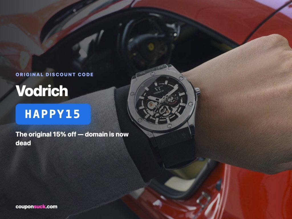 vodrich discount code happy15 — the original 15% off, domain is now dead