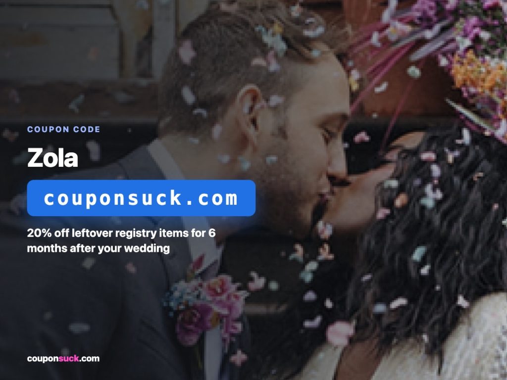 zola coupon code — 20% off leftover registry items for 6 months after your wedding