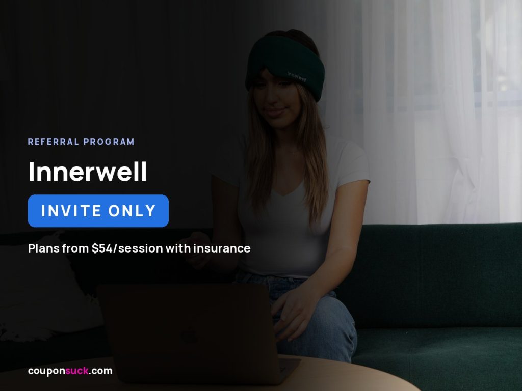 Innerwell referral program card — at-home ketamine therapy, plans from $54 per session with insurance
